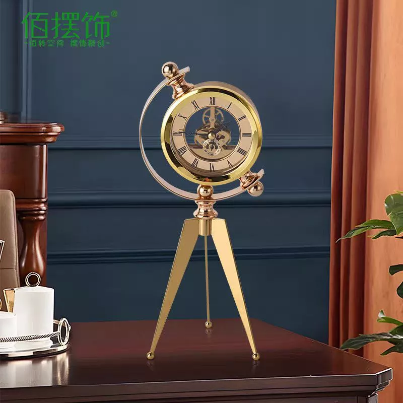 luxury decorative table clock with golden spherical design and triple base luxury decorative table clock with golden spherical design and triple base