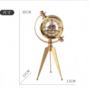 luxury decorative table clock with golden spherical design and triple base