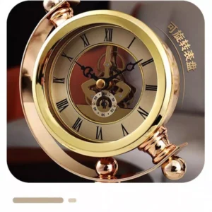 luxury decorative table clock with golden spherical design and triple base