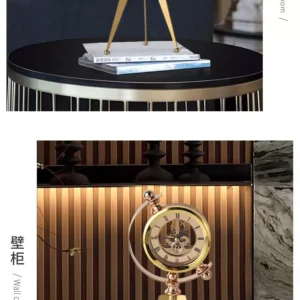 luxury decorative table clock with golden spherical design and triple base