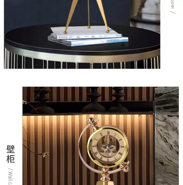 luxury decorative table clock with golden spherical design and triple base luxury decorative table clock with golden spherical design and triple base