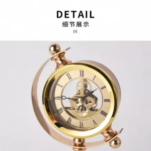luxury decorative table clock with golden spherical design and triple base
