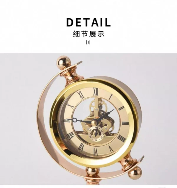 luxury decorative table clock with golden spherical design and triple base luxury decorative table clock with golden spherical design and triple base