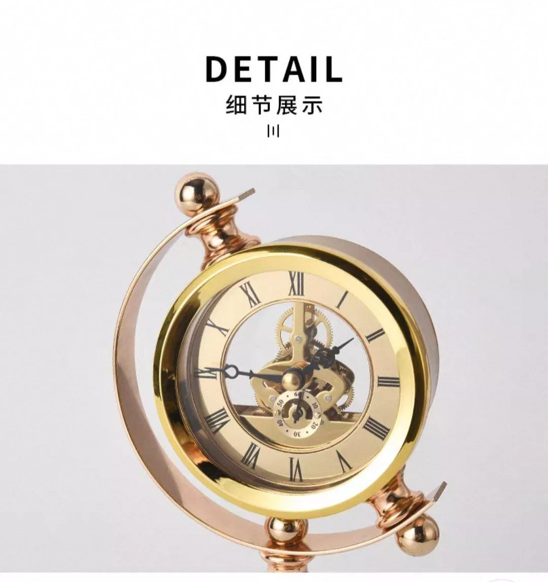 luxury decorative table clock with golden spherical design and triple base luxury decorative table clock with golden spherical design and triple base