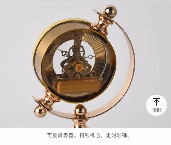 luxury decorative table clock with golden spherical design and triple base luxury decorative table clock with golden spherical design and triple base