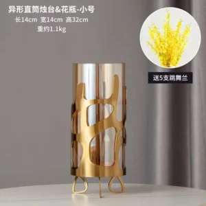 luxury glass vase with golden metal frame – modern elegant design