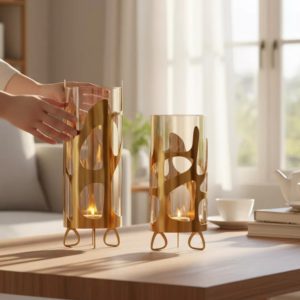 luxury glass vase with golden metal frame – modern elegant design