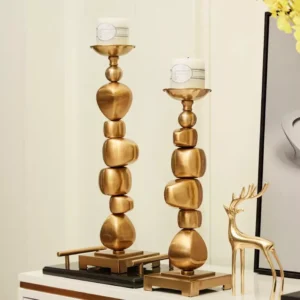 luxury gold metal candle holder set – modern pebble inspired design