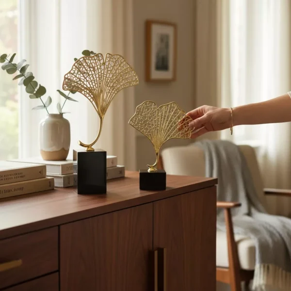 luxury golden leaf metal decor set with marble base – elegant modern design luxury golden leaf metal decor set with marble base – elegant modern design