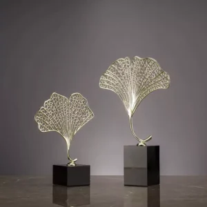 luxury golden leaf metal decor set with marble base – elegant modern design