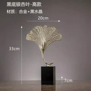 luxury golden leaf metal decor set with marble base – elegant modern design