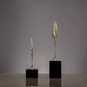 luxury golden leaf metal decor set with marble base – elegant modern design