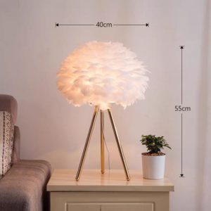 feather glow luxe lamp – luxury feather table lamp with golden tripod base