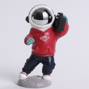 casual astronaut sculpture – red & blue design on lunar base