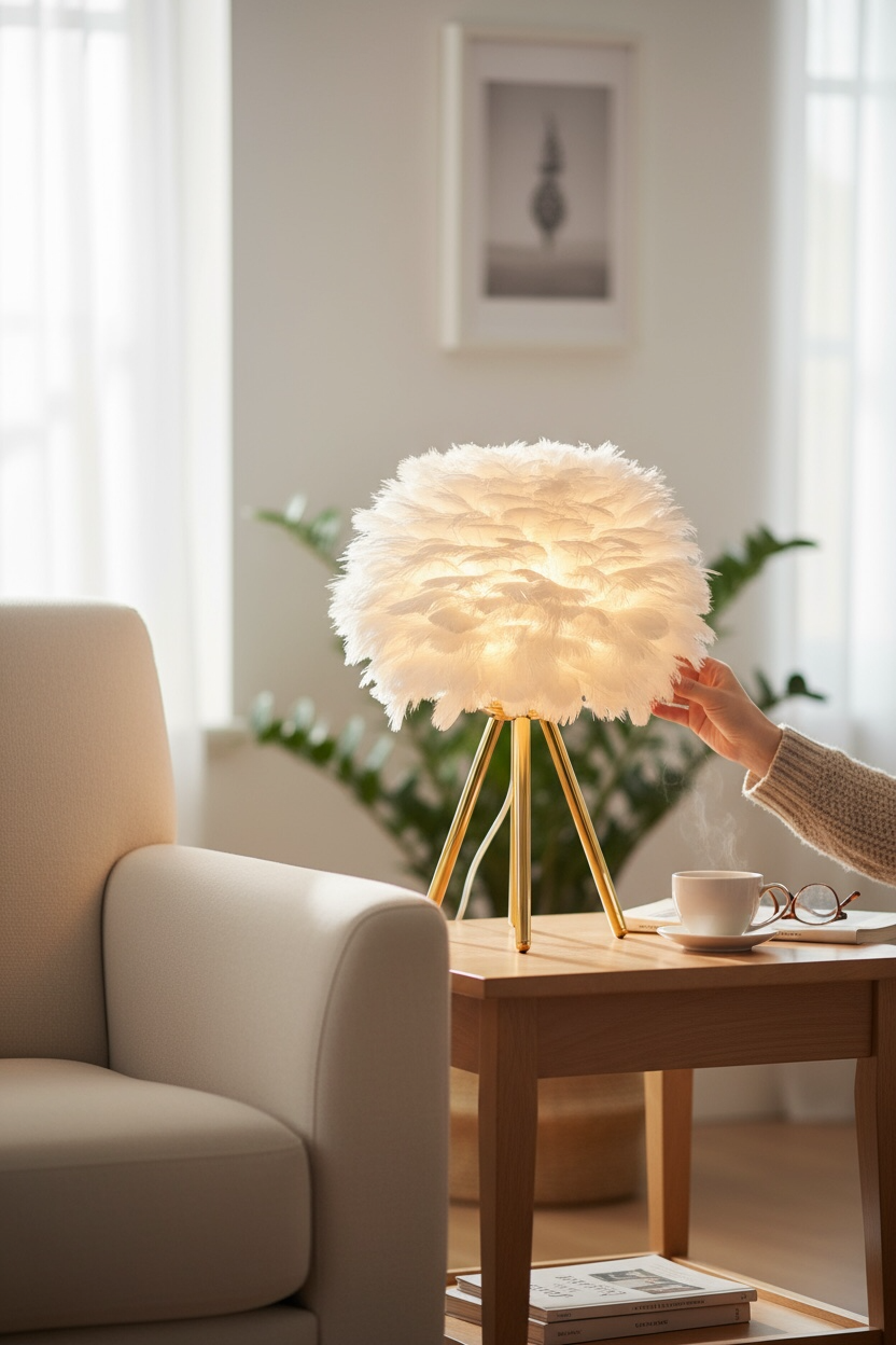 feather glow luxe lamp – luxury feather table lamp with golden tripod base feather glow luxe lamp – luxury feather table lamp with golden tripod base