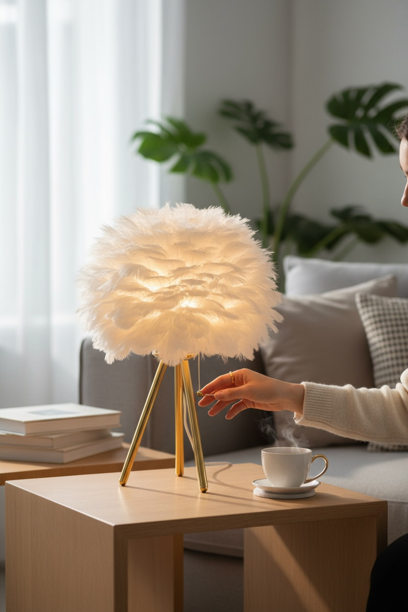 feather glow luxe lamp – luxury feather table lamp with golden tripod base feather glow luxe lamp – luxury feather table lamp with golden tripod base
