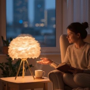 feather glow luxe lamp – luxury feather table lamp with golden tripod base