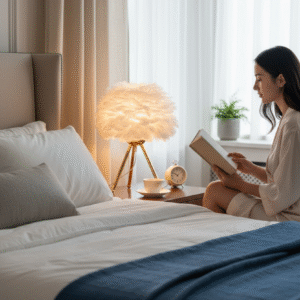 feather glow luxe lamp – luxury feather table lamp with golden tripod base