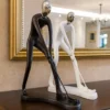 Abstract Golf Player Sculptures Elegant Black White Duo 00 100x100