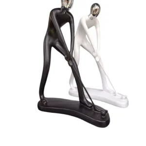 abstract golf player sculptures – elegant black & white duo