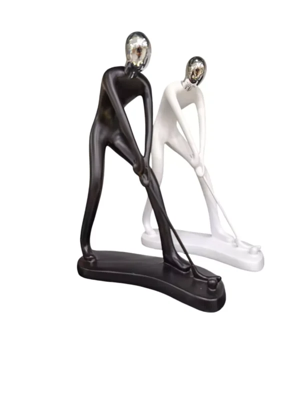abstract golf player sculptures – elegant black & white duo abstract golf player sculptures – elegant black & white duo