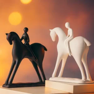 Abstract Horse & Rider Sculptures – Black & White Minimalist Duo for Modern Décor