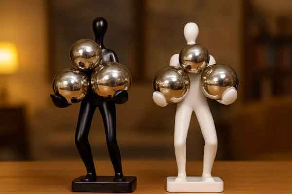 abstract sculptures with reflective spheres – elegant black & white duo abstract sculptures with reflective spheres – elegant black & white duo