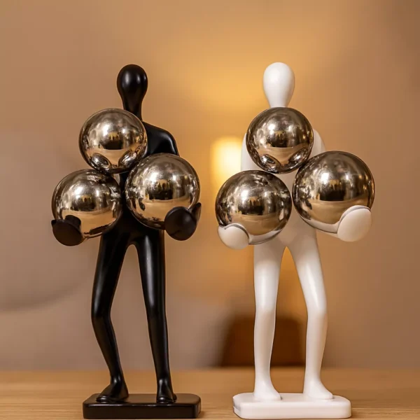 abstract sculptures with reflective spheres – elegant black & white duo abstract sculptures with reflective spheres – elegant black & white duo