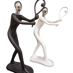 abstract tennis player sculptures – dynamic black & white duo