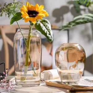 amber tinted transparent glass vase set – two sizes