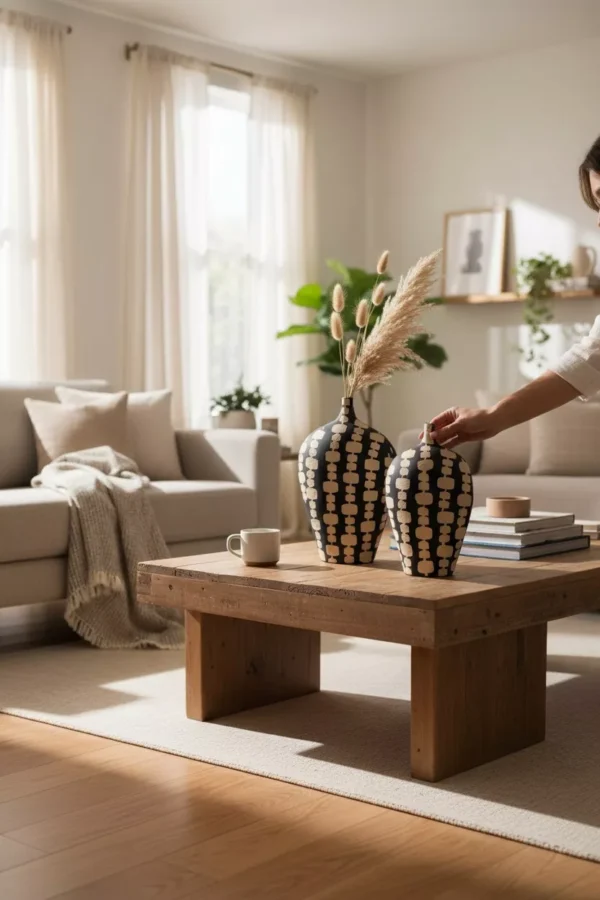 black ceramic vase duo with cream artistic motifs black ceramic vase duo with cream artistic motifs