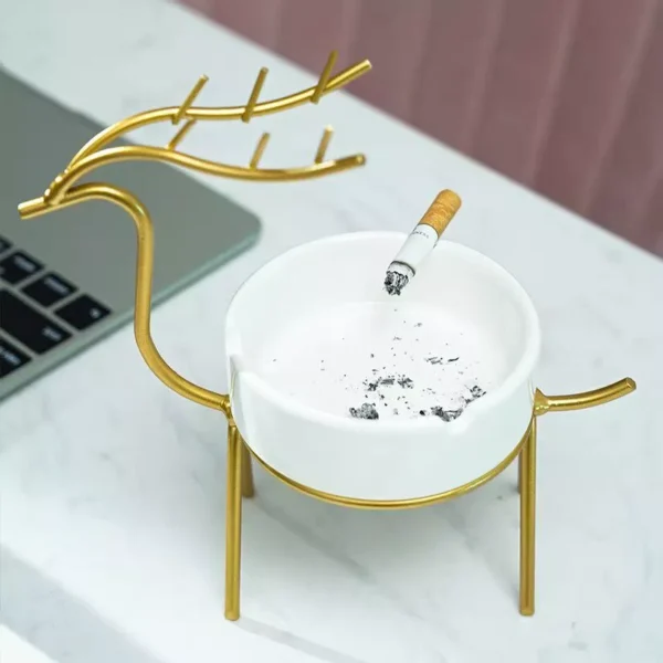 ceramic ashtray in gold deer frame – artistic elegance with functional luxury ceramic ashtray in gold deer frame – artistic elegance with functional luxury