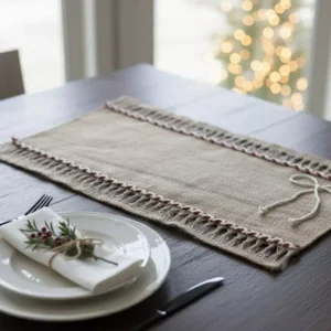 christmas burlap table mat set hand embroidered rustic designs in multiple festive styles 01