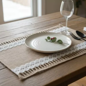 christmas burlap table mat set hand embroidered rustic designs in multiple festive styles 03