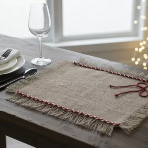 christmas burlap table mat set hand embroidered rustic designs in multiple festive styles 04