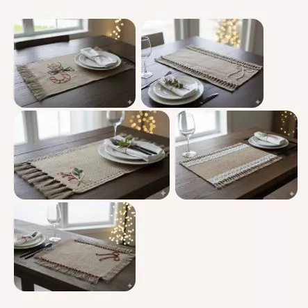 christmas burlap table mat set hand embroidered rustic designs in multiple festive styles 05 christmas burlap table mat set hand embroidered rustic designs in multiple festive styles 05