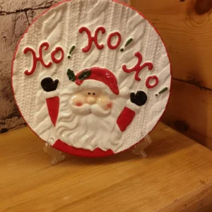 christmas ceramic plate – raised santa design with ho ho ho cheer