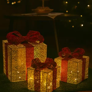 christmas gift box décor – golden wire trio