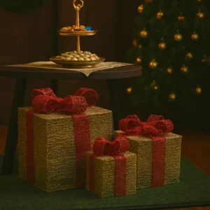 christmas gift box décor – golden wire trio