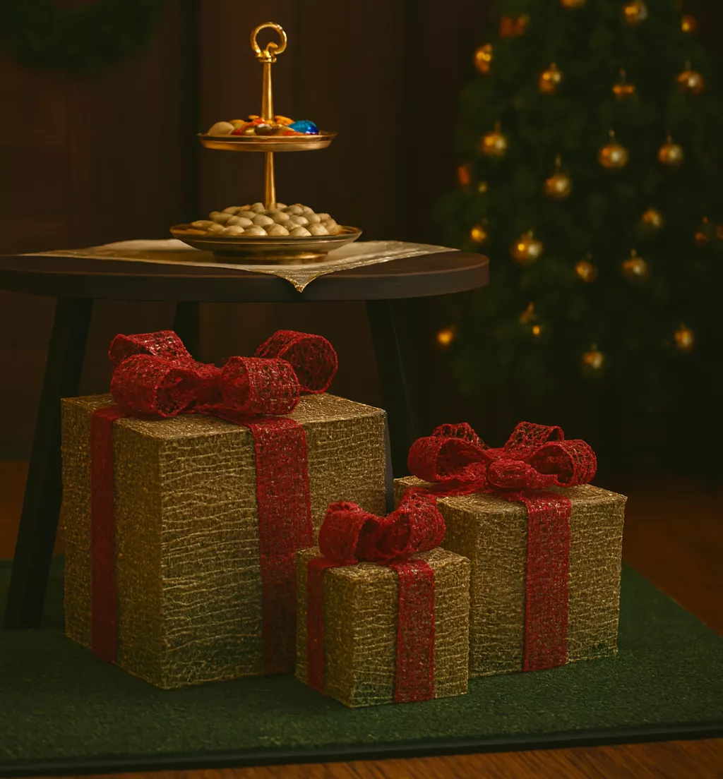 christmas gift box décor – golden wire trio christmas gift box décor – golden wire trio