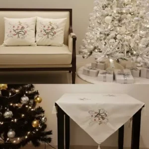 christmas tablecloth cushion set hand embroidered designs in multiple festive styles 01
