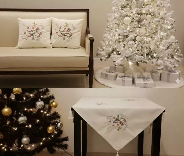 christmas tablecloth cushion set hand embroidered designs in multiple festive styles 01 christmas tablecloth cushion set hand embroidered designs in multiple festive styles 01