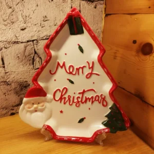 christmas tree shaped ceramic plate – festive design with santa and holiday accents