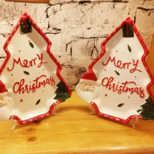 christmas tree shaped ceramic plate – festive design with santa and holiday accents