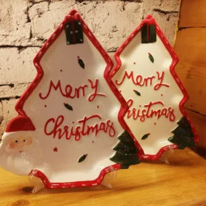 christmas tree shaped ceramic plate – festive design with santa and holiday accents