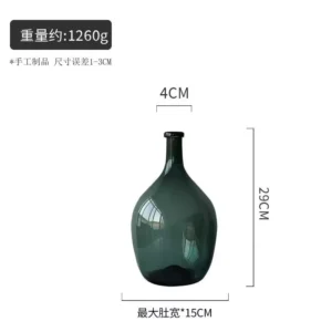 deep green glass vase – classic bottle design – 29 cm height