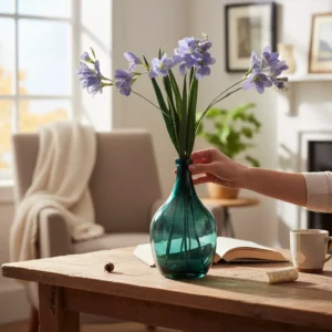 deep green glass vase – classic bottle design – 29 cm height