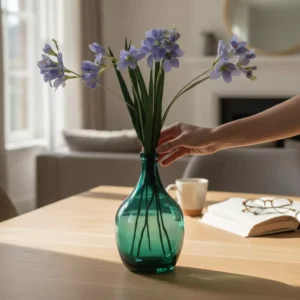 deep green glass vase – classic bottle design – 29 cm height