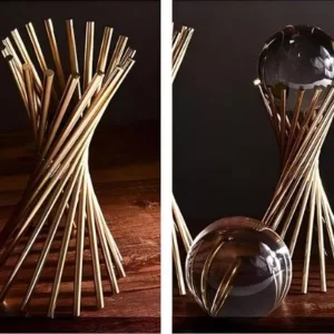 elegant glass sphere on twisted gold base – modern artistic decor