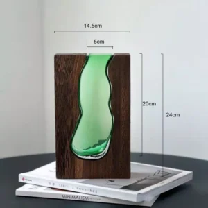 elegant green glass & wood vase set – two sizes